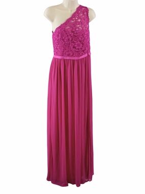 David's Bridal One-Shoulder Fuchsia Lace & Chiffon Gown